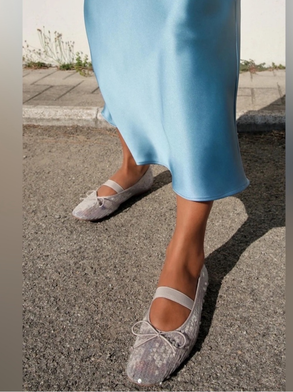 Zara Silver Sequin Ballet Mary Jane ballerinas